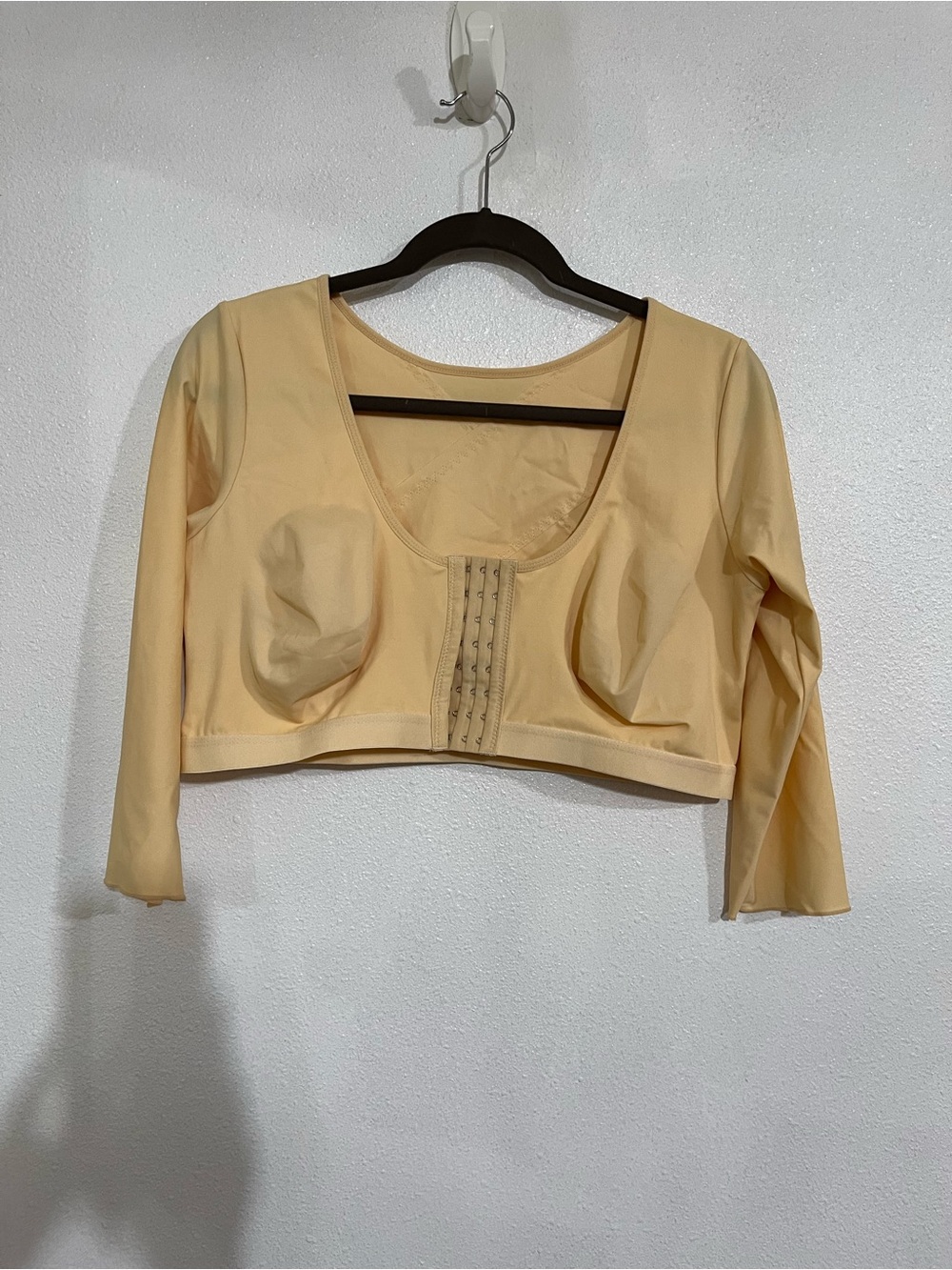 Beige Long Sleeve Front-Closure Crop Top
